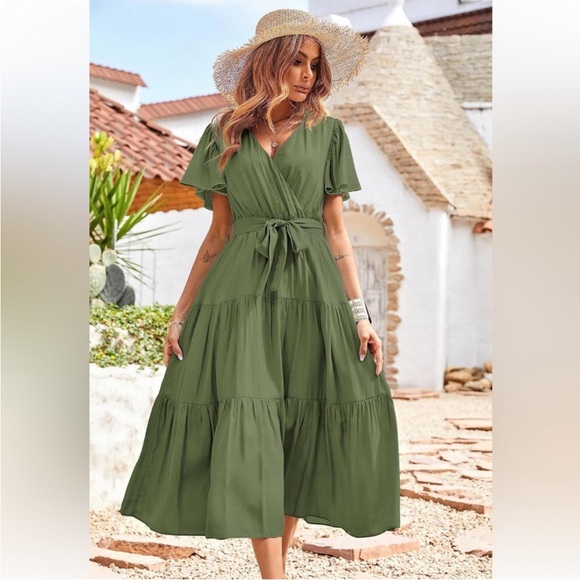 PrettyGarden Dresses & Skirts - PrettyGarden Olive Maxi Dress with Tie Waist